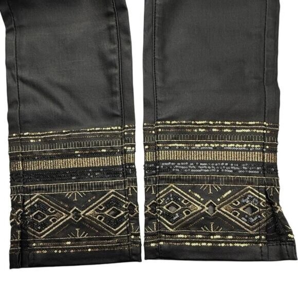 JOSEPH RIBKOFF Waxed Slim Fit Jean Size 4 Black Metallic Pattern Hem Detail - Picture 6 of 7
